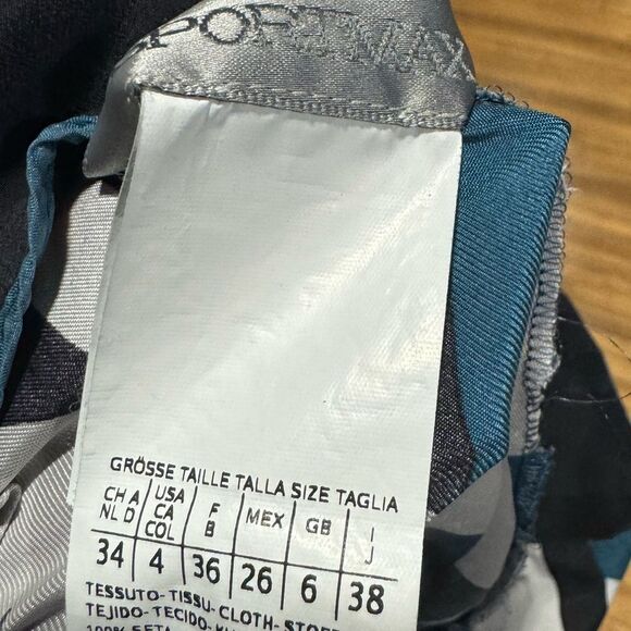 Sportmax Geometric Teal Black White Geometric Pattern Silk Wide Leg Trousers - Picture 10 of 10